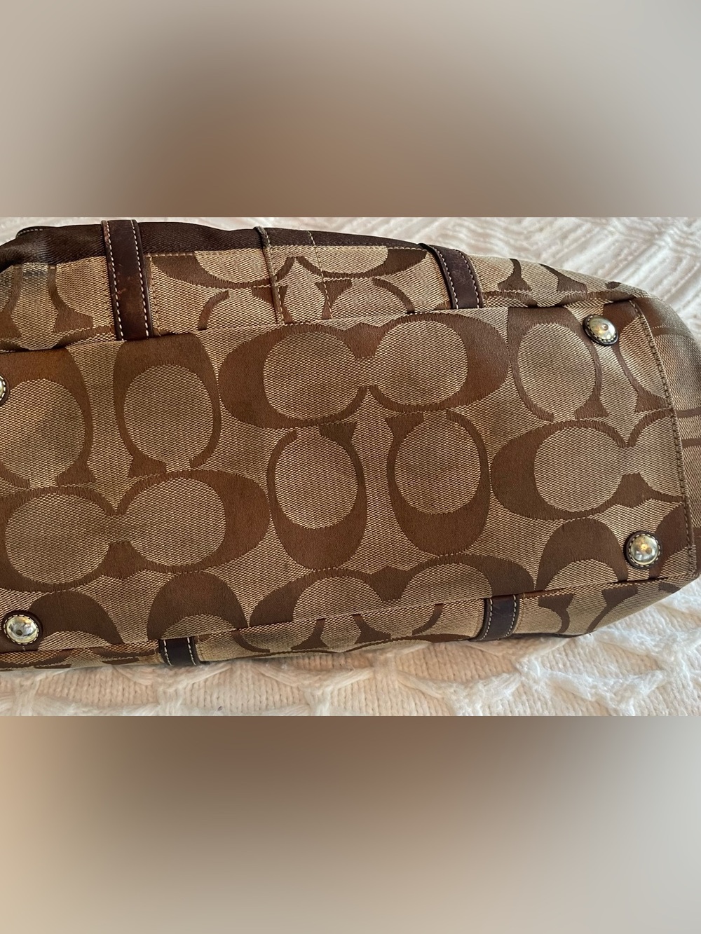 Coach Signature Canvas and Leather Tote Bag in Brown - Picture 7 of 14
